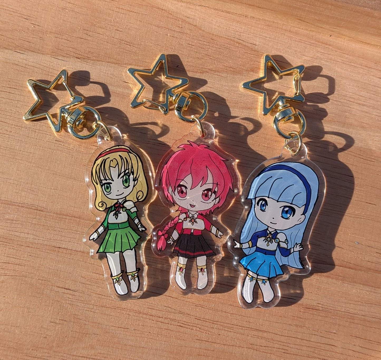 Water Fire Wind Heroine Acrylic Keychain | Retro Fantasy Anime Inspired Trio Charm | Magical Girl Anime