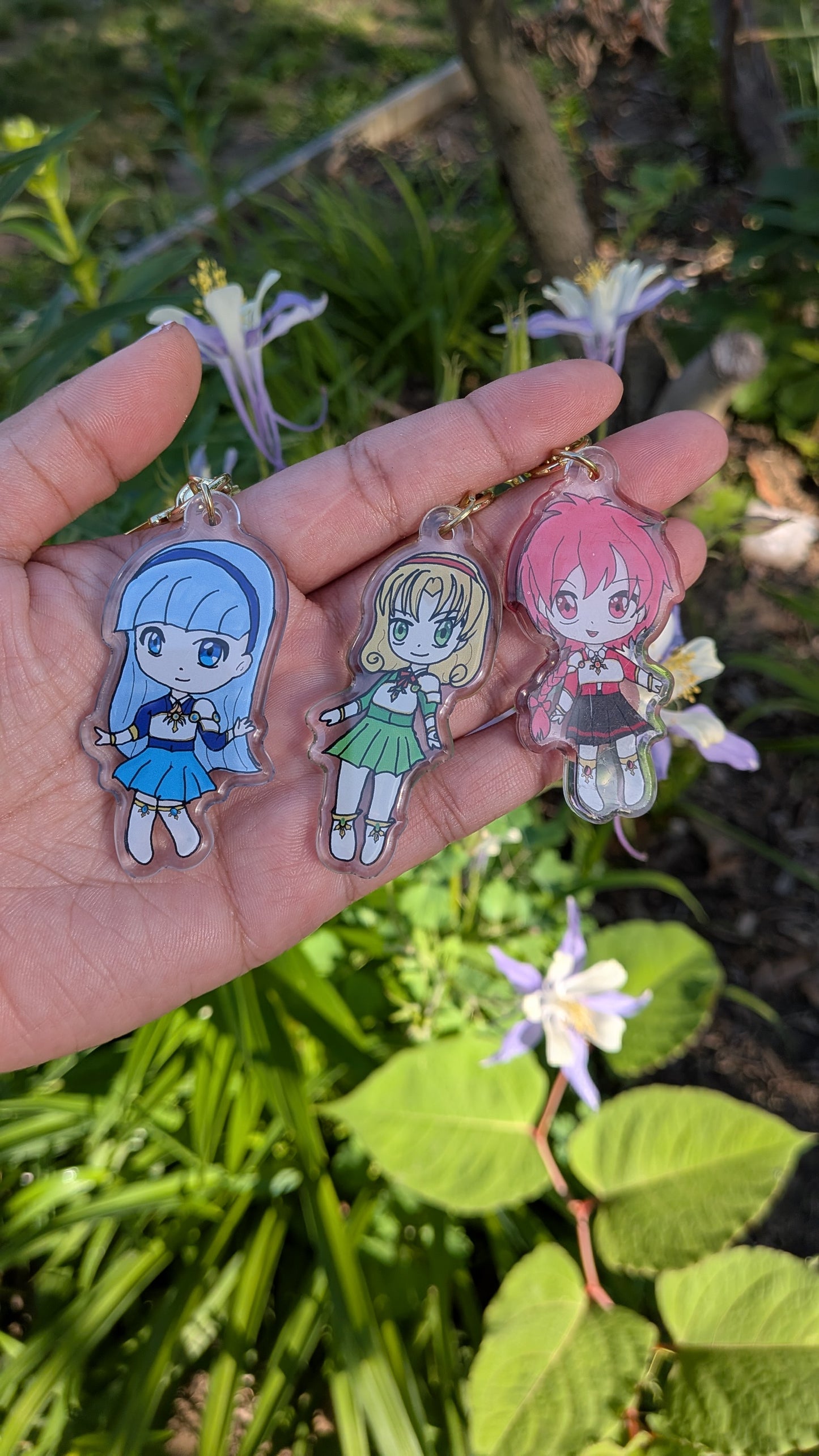 Water Fire Wind Heroine Acrylic Keychain | Retro Fantasy Anime Inspired Trio Charm | Magical Girl Anime