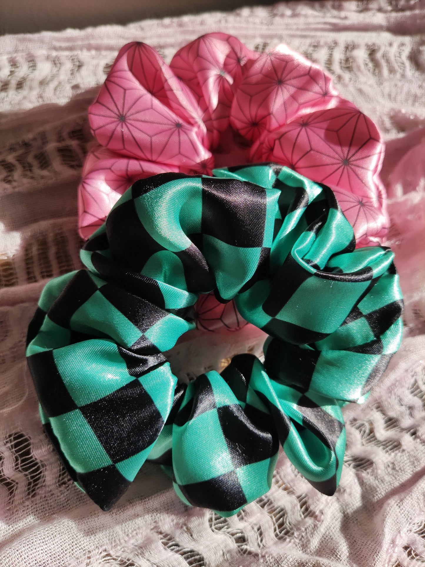 Handmade Demon Slayer Scrunchie Set, Satin or Poly Cotton