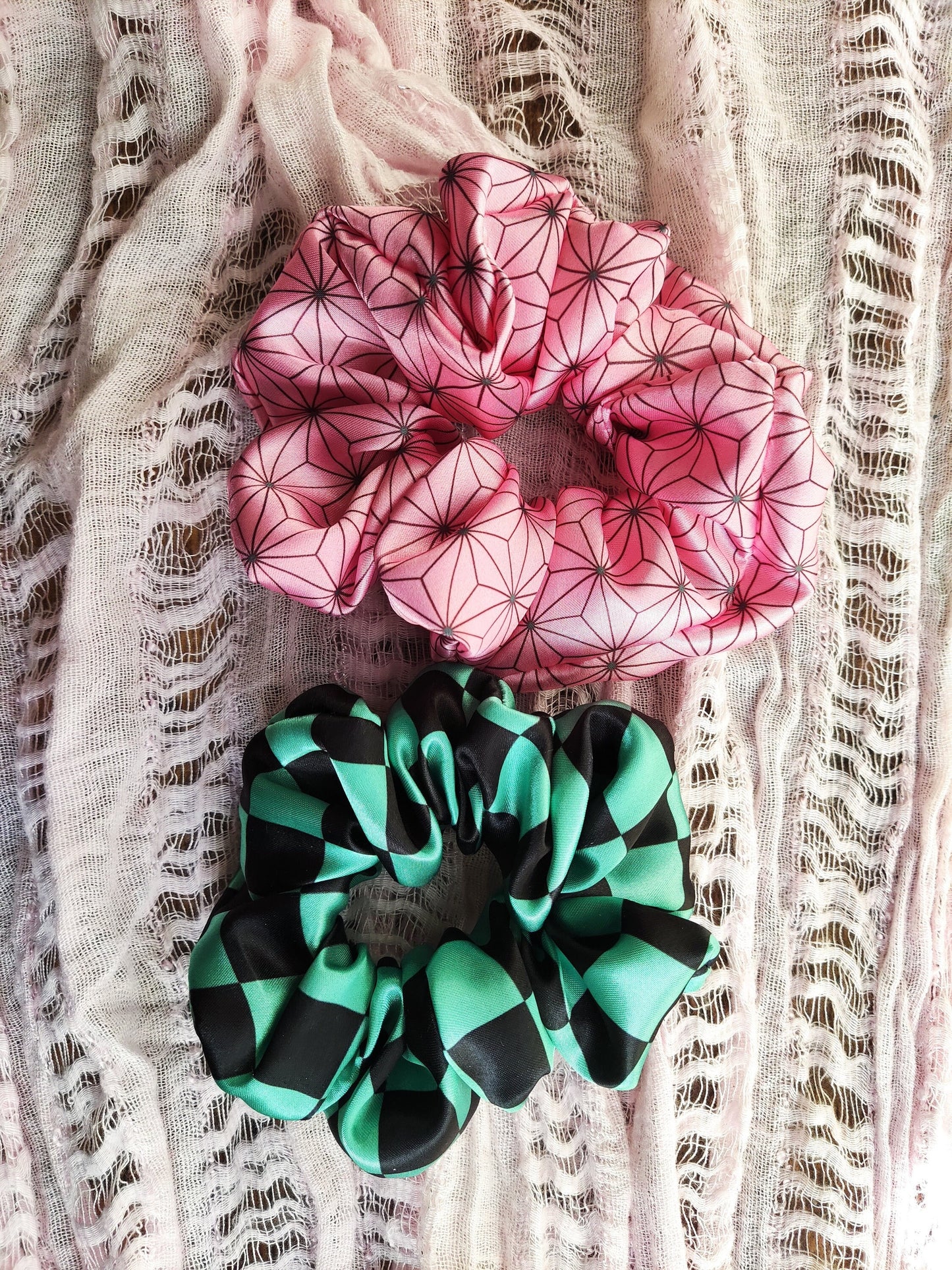 Handmade Demon Slayer Scrunchie Set, Satin or Poly Cotton