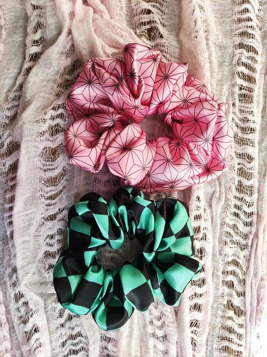 Handmade Demon Slayer Scrunchie Set, Satin or Poly Cotton