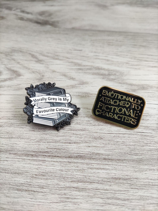 Morally Grey Book Lovers Enamel Pin, Emotionally Attached to Fictional Characters Pin