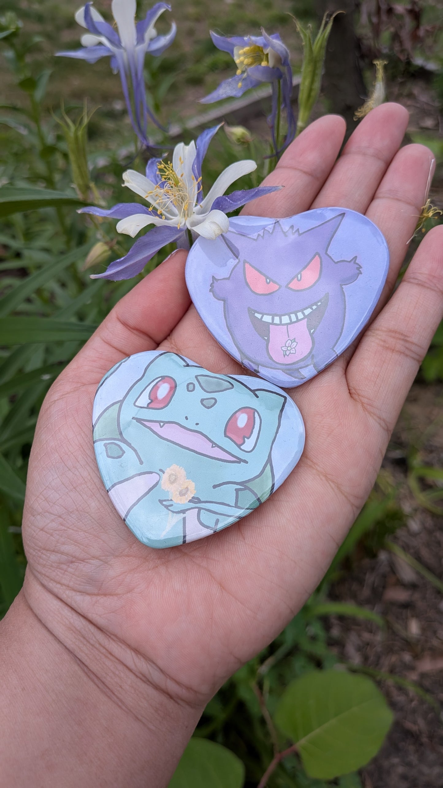 Bulbasaur & Gengar Heart Shaped Button